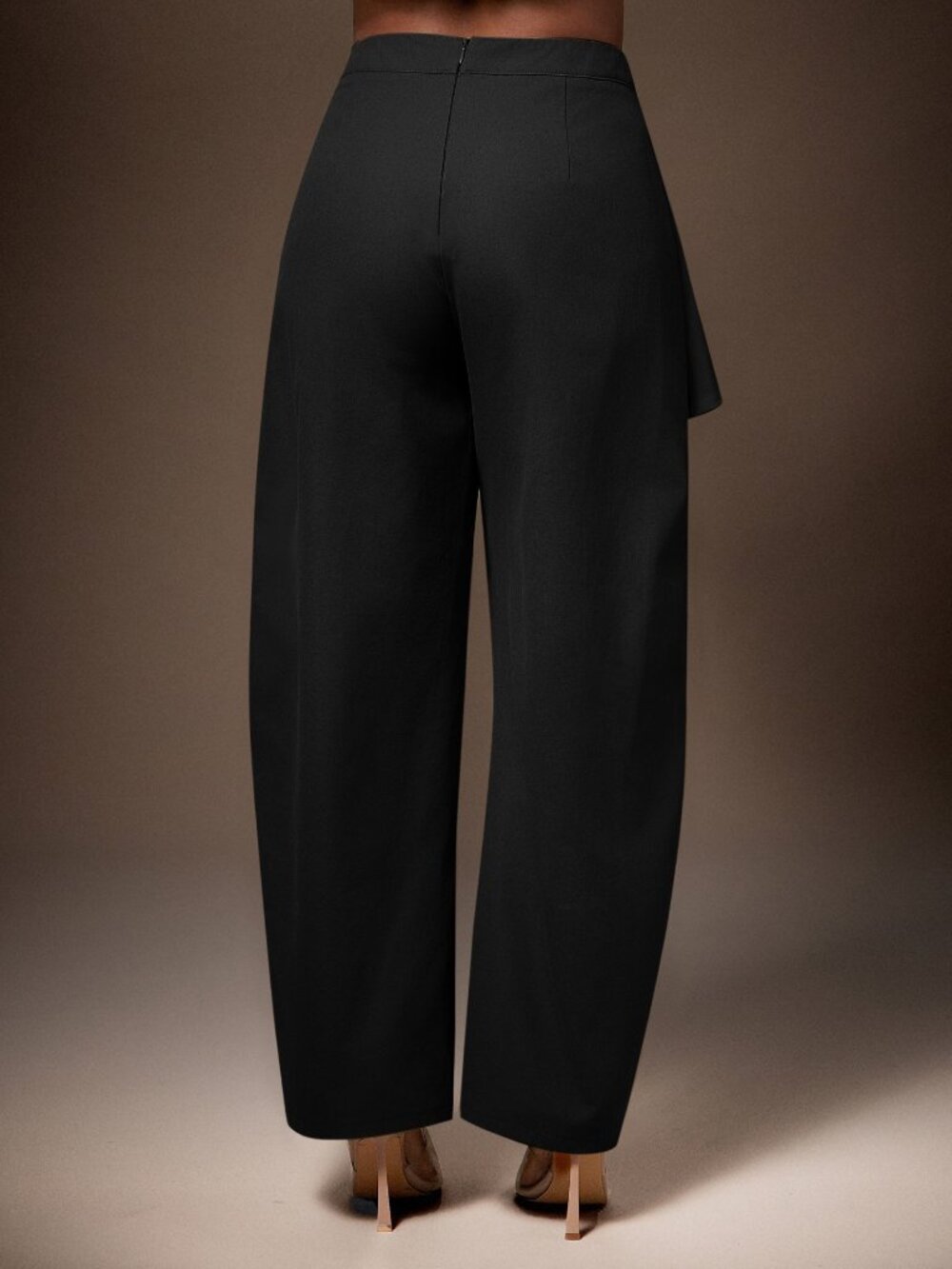 Black Elegant Women's High Waisted Regular Fit Curved Pleated Zip Fly Long Pants - Picture 2 of 5